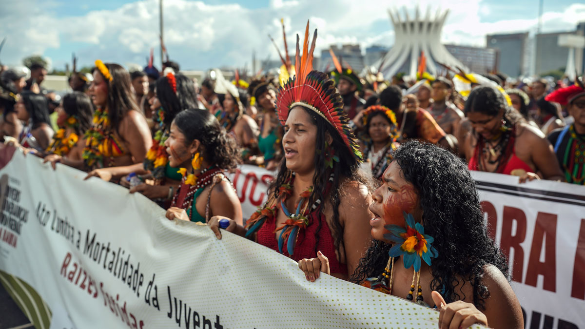 Brasília (DF), 09/04/2026- Marcha de indígenas de todo país que participam do Acampamento Terra Livre - ATL 2026